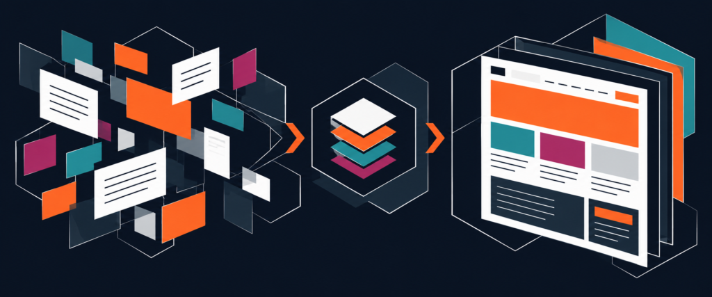 Faceted website content blocks being organized into a structured page layout